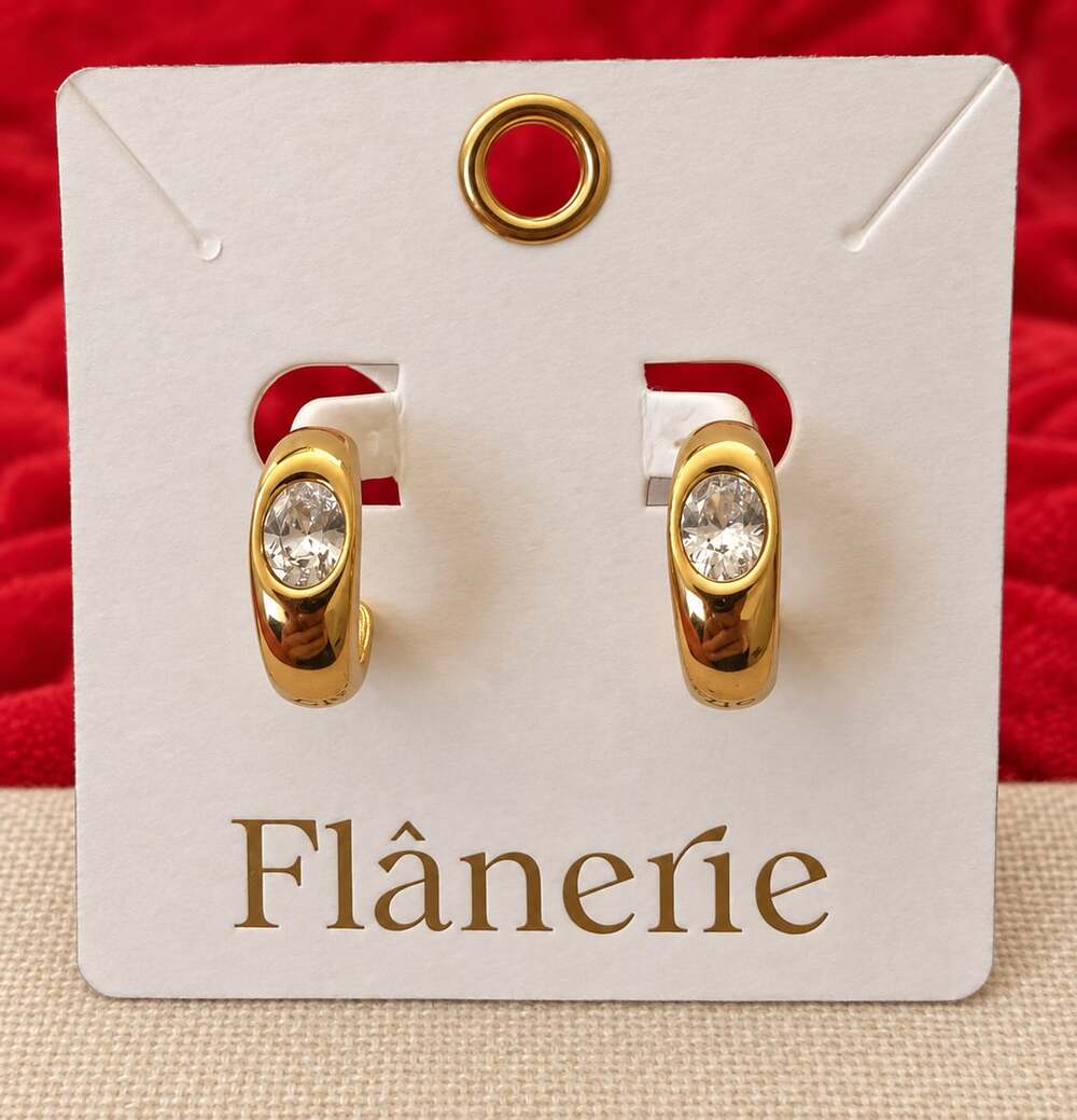 Flânerie 18K Gold-Plated Stainless Steel CZ Classic C-Hoop Earrings